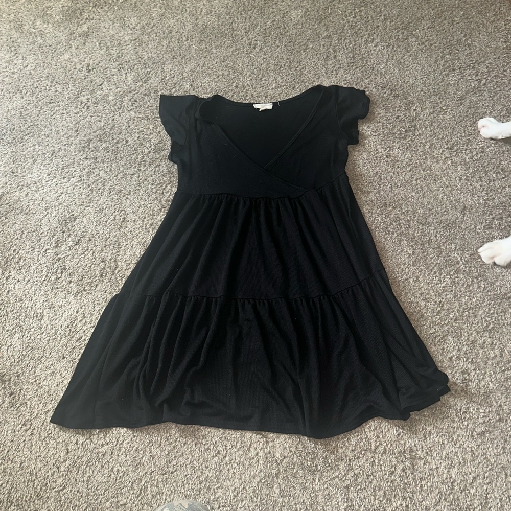 See You Monday Black Ruffle Sleeve Dress